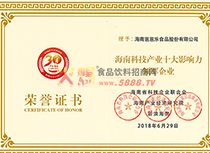 海南科技產(chǎn)業(yè)十大影響力領(lǐng)軍企業(yè)榮譽證書