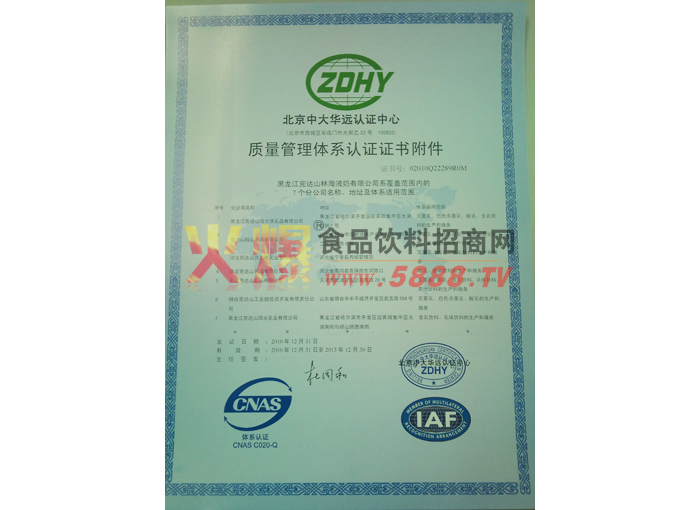 ZDHY質(zhì)量管理體系認(rèn)證證書(shū)附件