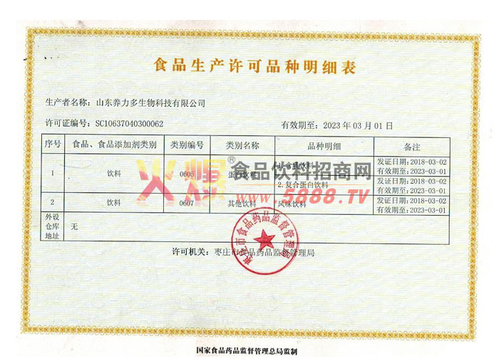 生產(chǎn)許可證明細表