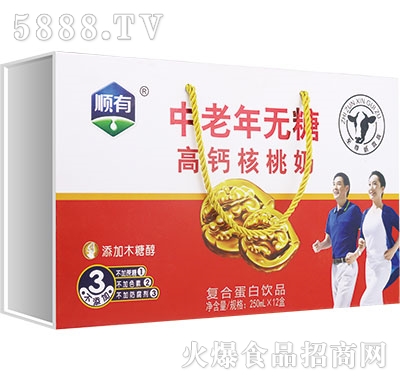 順有中老年無(wú)糖高鈣核桃奶250mlx12盒