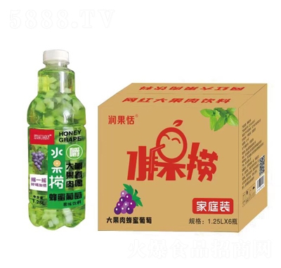 潤果恬水果撈大果肉蜂蜜葡萄果汁飲料1.25LX6瓶