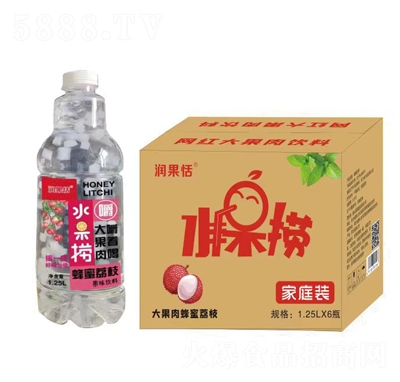 潤果恬水果撈大果肉蜂蜜荔枝果汁飲料1.25LX6瓶