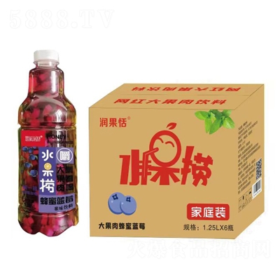 潤果恬水果撈大果肉蜂蜜藍(lán)莓果汁飲料1.25LX6瓶