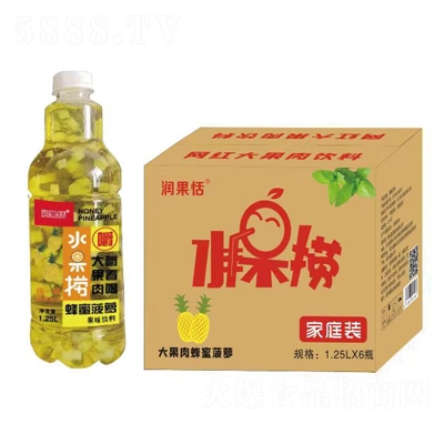 潤果恬水果撈大果肉蜂蜜菠蘿果汁飲料1.25LX6瓶
