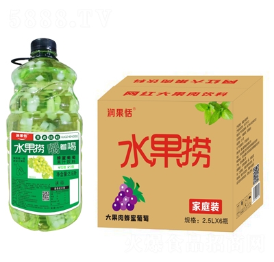 潤果恬水果撈大果肉蜂蜜葡萄果汁飲料2.5LX6瓶