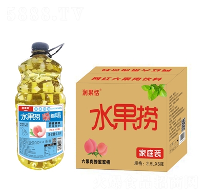 潤果恬水果撈大果肉蜂蜜蜜桃果汁飲料2.5LX6瓶