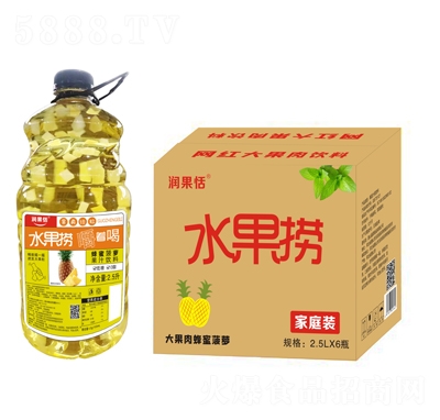 潤果恬水果撈大果肉蜂蜜菠蘿果汁飲料2.5LX6瓶