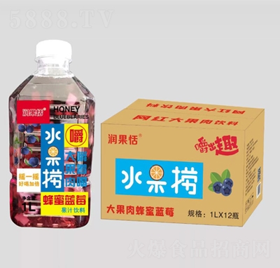 潤果恬水果撈大果肉蜂蜜藍(lán)莓1LX12瓶